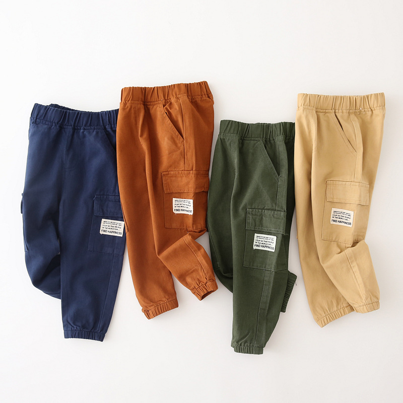 Children's casual pants boys pocket overalls baby Autumn Children's pants Korean spring and autumn fashion manufacturers wholesale
