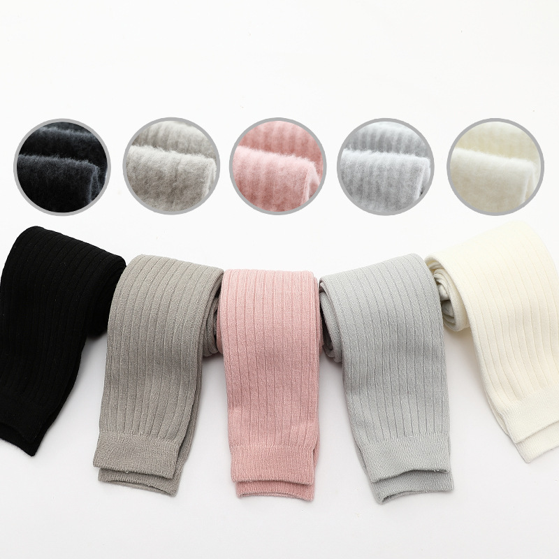 111 autumn thin velvet solid color all-match baby boys and girls cotton double needle brushed brushed thick girls' cropped leggings
