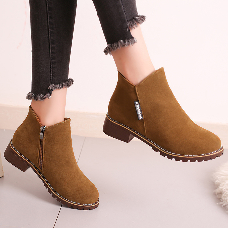 2022 Autumn and Winter New Short Barrel Trendy Korean-style Frosted Short Boots Women's Thick Heel Flat Casual Side Zipper Martin Boots for Women