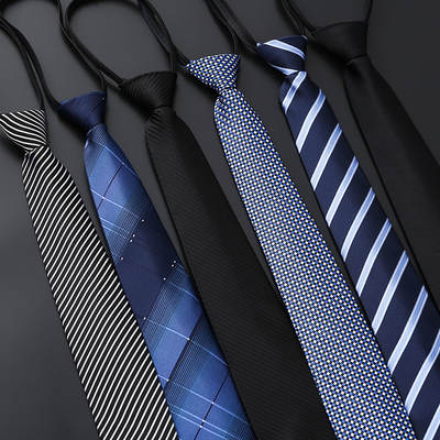 Men's Business Formal wear zipper tie bridegroom wedding blue striped Korean style black lazy tie