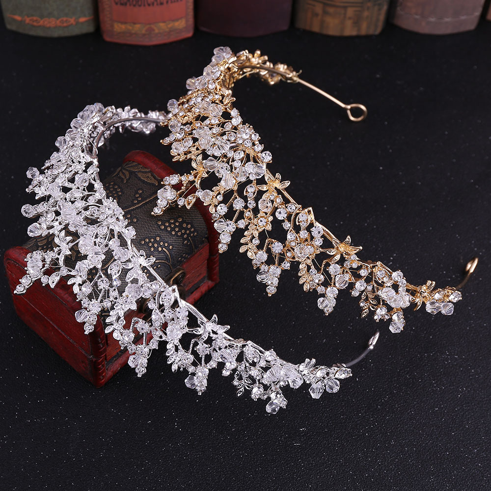 H1220 new bridal jewelry exquisite handmade crystal glass diamond crown wedding supplies alloy rhinestone headdress