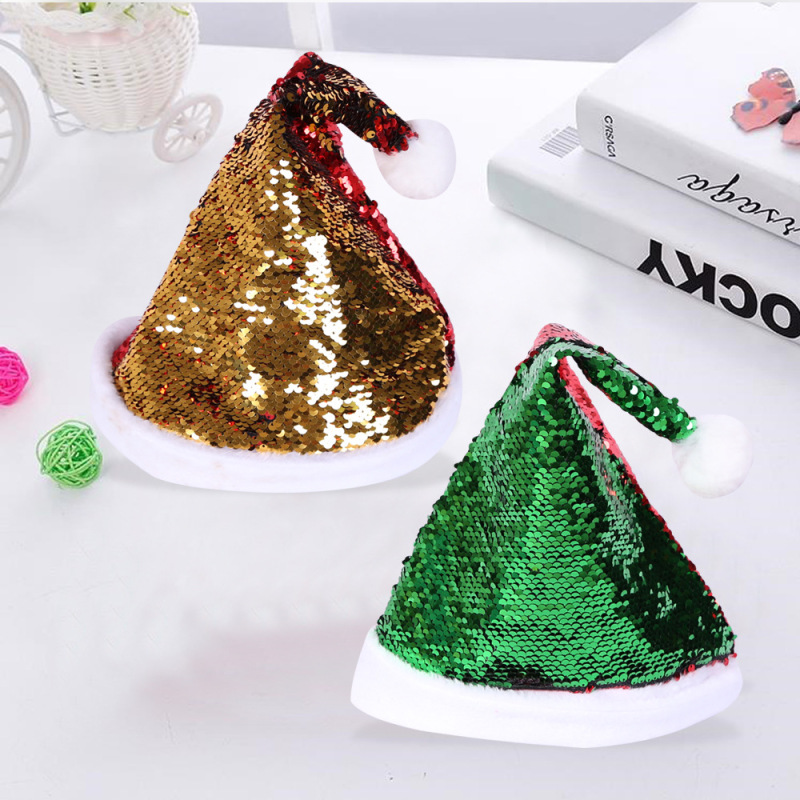 クリスマス帽子赤両面スパンコール帽子クリスマス装飾品鹿角帽子成人児童クリスマス帽子卸売り|undefined