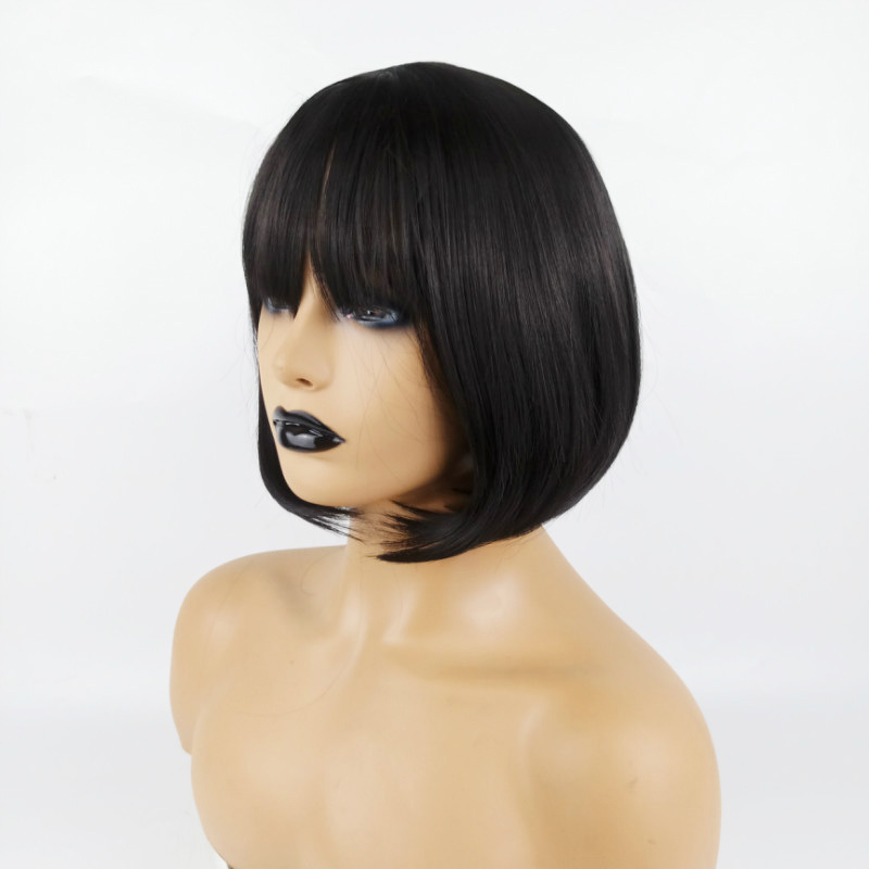 European and American wigs foreign trade BoBo wigs women's neat bangs bobo head short straight hair chemical fiber wigs overseas supply