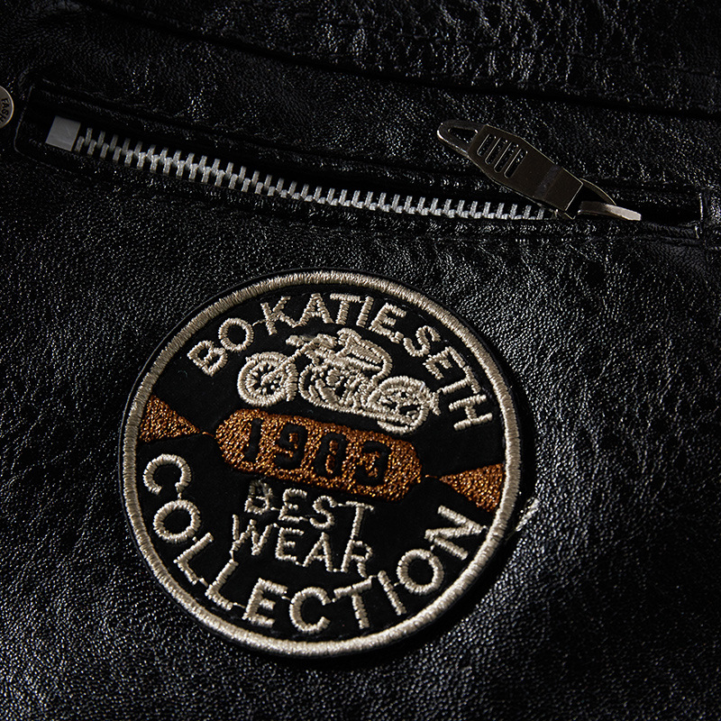 [English Details] European men's leather jacket new men's pu coat European and American motorcycle clothing plus velvet leather men