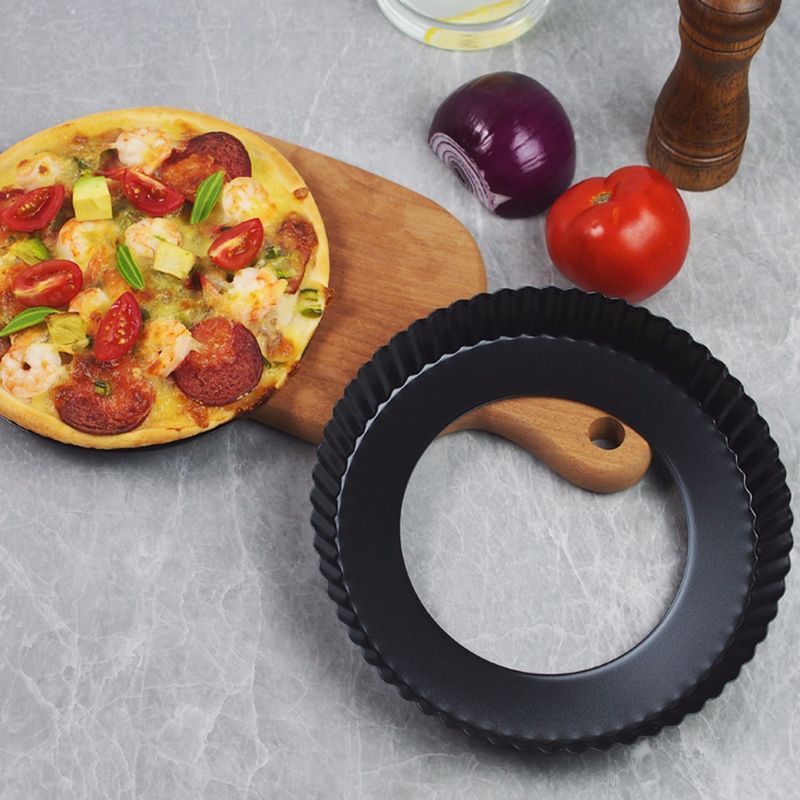 Pizza皿をつけない9インチピザコーティングしない底焼き皿型ケーキ円形波紋皿ピザ型|undefined