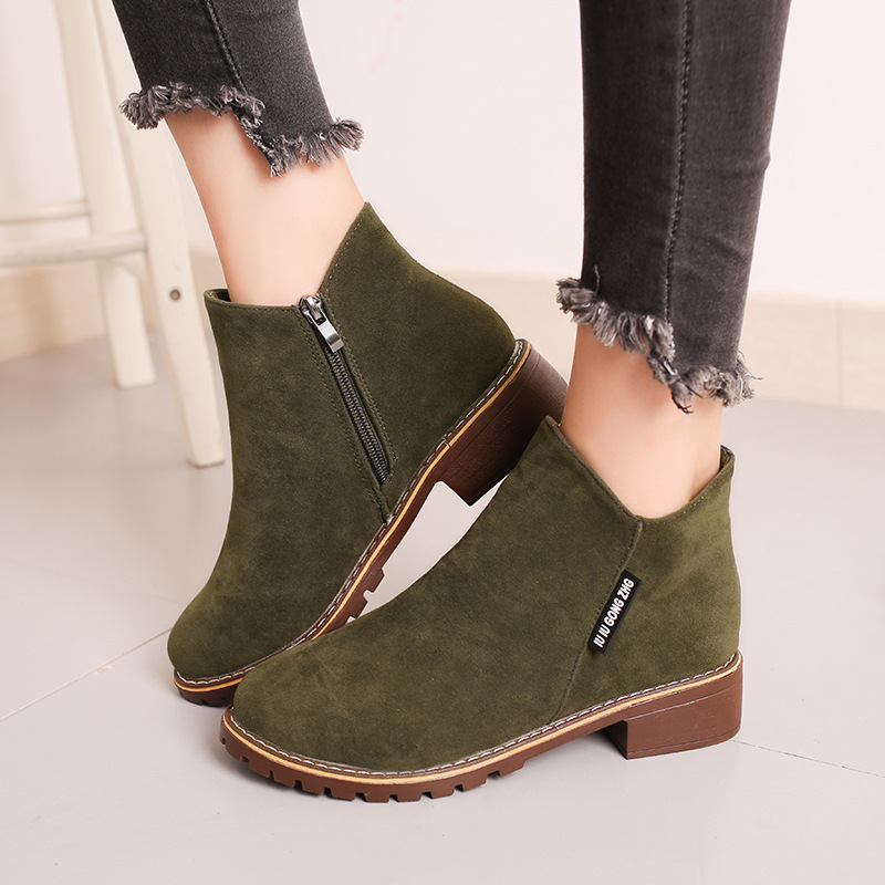 2022 Autumn and Winter New Short Barrel Trendy Korean-style Frosted Short Boots Women's Thick Heel Flat Casual Side Zipper Martin Boots for Women