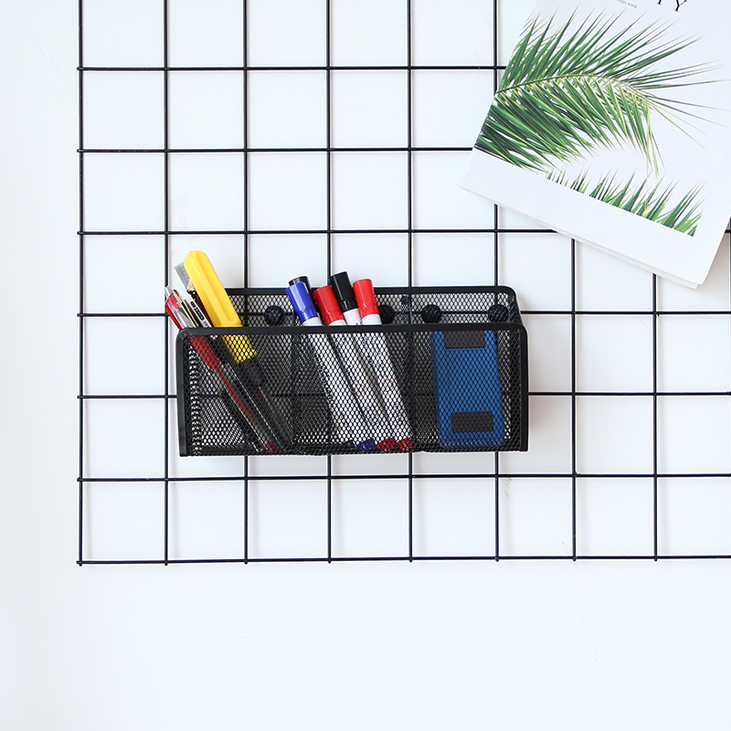 Amazon Hot Metal Iron Mesh Office Home Stationery Storage Stationery Magnetic Two Square Pen Creative
