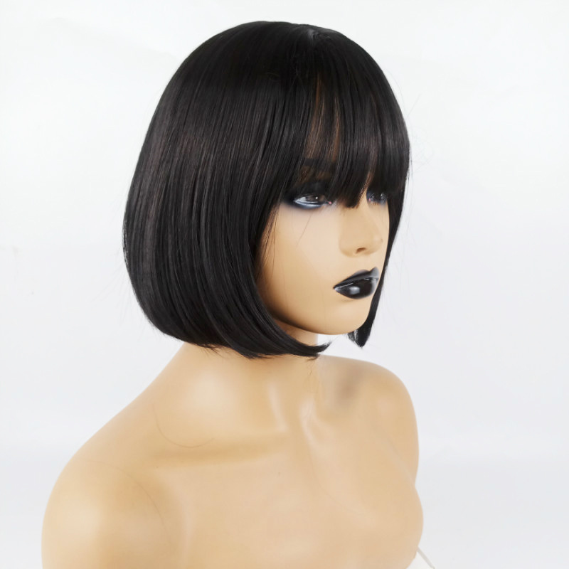 European and American wigs foreign trade BoBo wigs women's neat bangs bobo head short straight hair chemical fiber wigs overseas supply