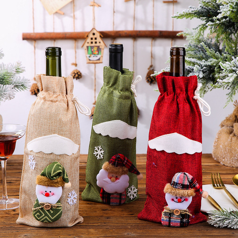 豪貝創意新作クリスマス装飾用品クリスマスボトルセットワインとシャンパンのボトルバッグとテーブルの装い|undefined