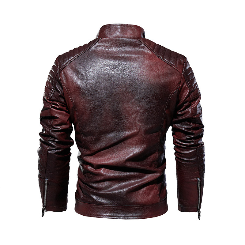 [English Details] European men's leather jacket new men's pu coat European and American motorcycle clothing plus velvet leather men