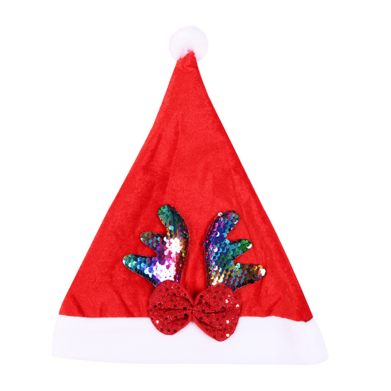 クリスマス帽子赤両面スパンコール帽子クリスマス装飾品鹿角帽子成人児童クリスマス帽子卸売り|undefined