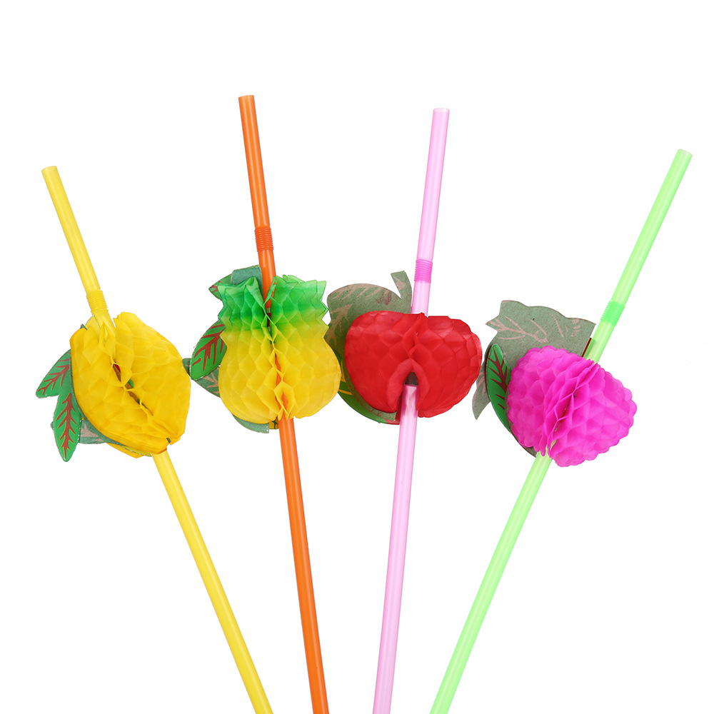Party fruit pattern plastic fruit straw plastic art straw honeycomb ball disposable transparent straw bar