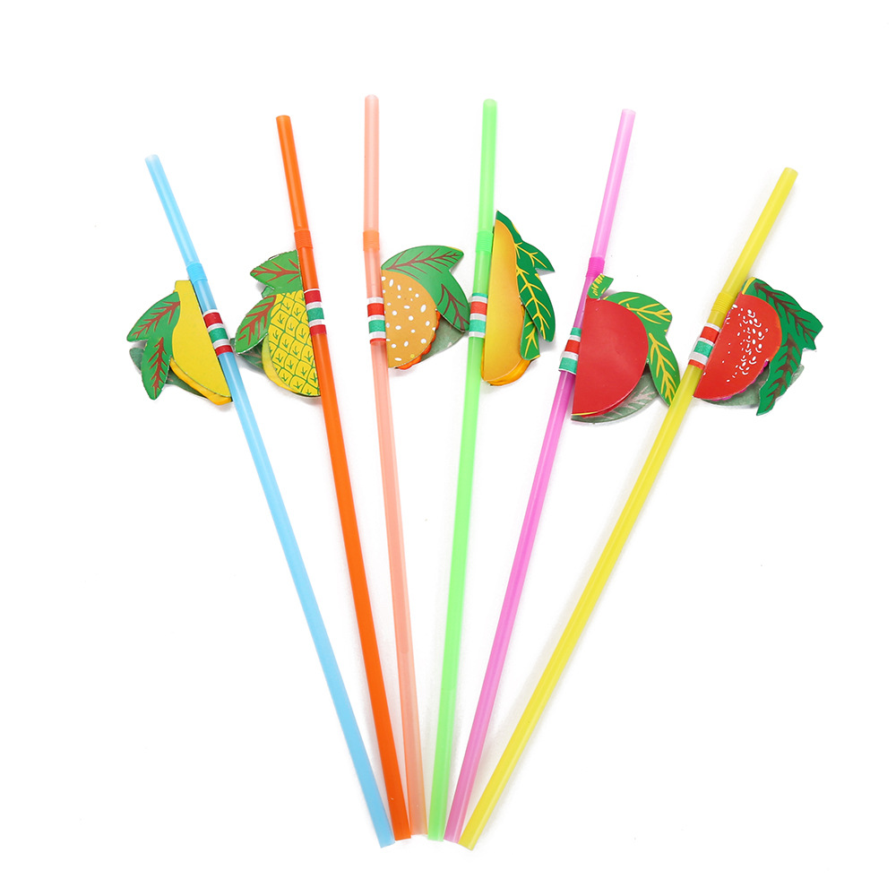 Party fruit pattern plastic fruit straw plastic art straw honeycomb ball disposable transparent straw bar