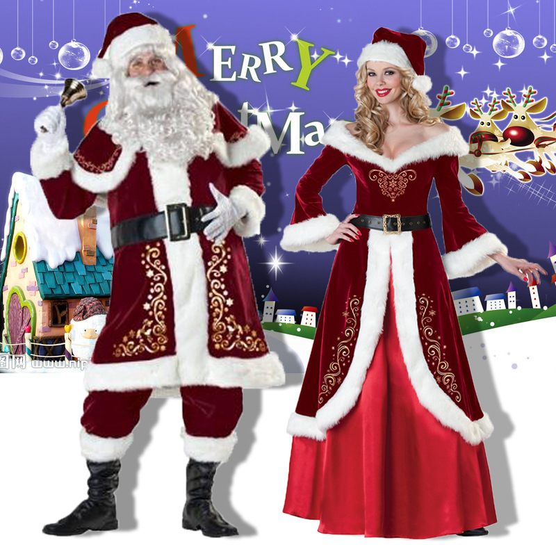 M-6XL Plus Size Couple Christmas Costume Men and Women Santa Claus Costume Printed Christmas Costume Wholesale