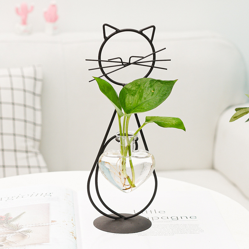 Simple Cat Wrought Iron Flower Vase Hydroponic Flower Vase Creative Home Living Room Dining Room Table Decorative Creative Ornaments
