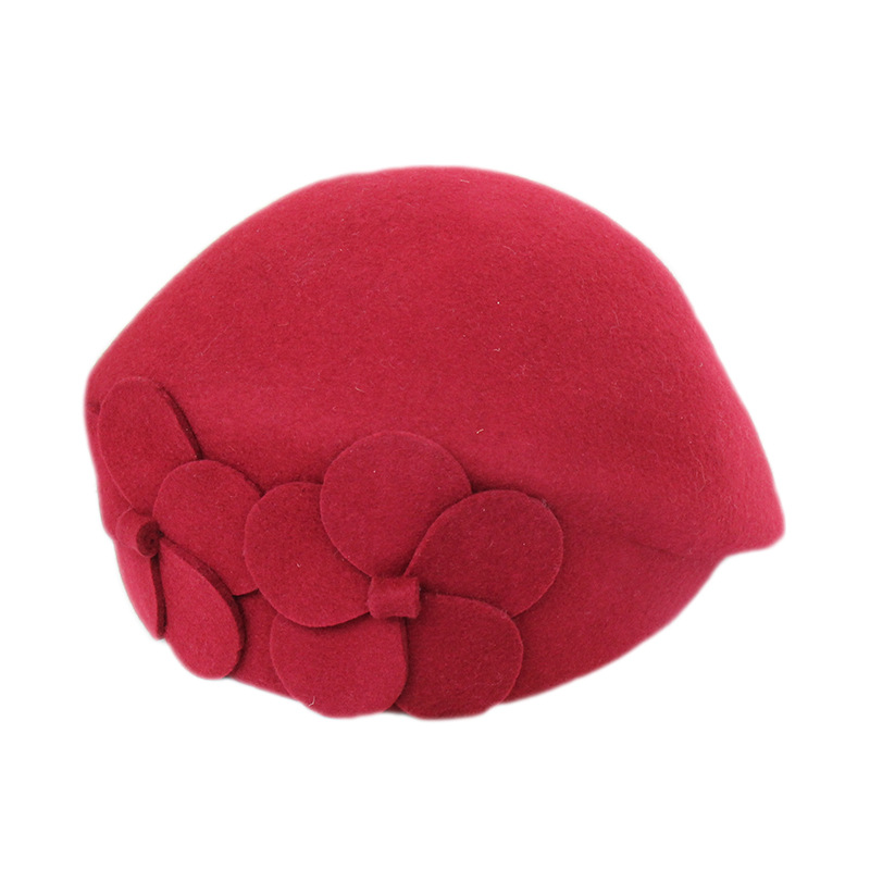 Autumn and Winter new British woolen felt hat dome fashion small bowler hat European and American elegant flower stewardess beret