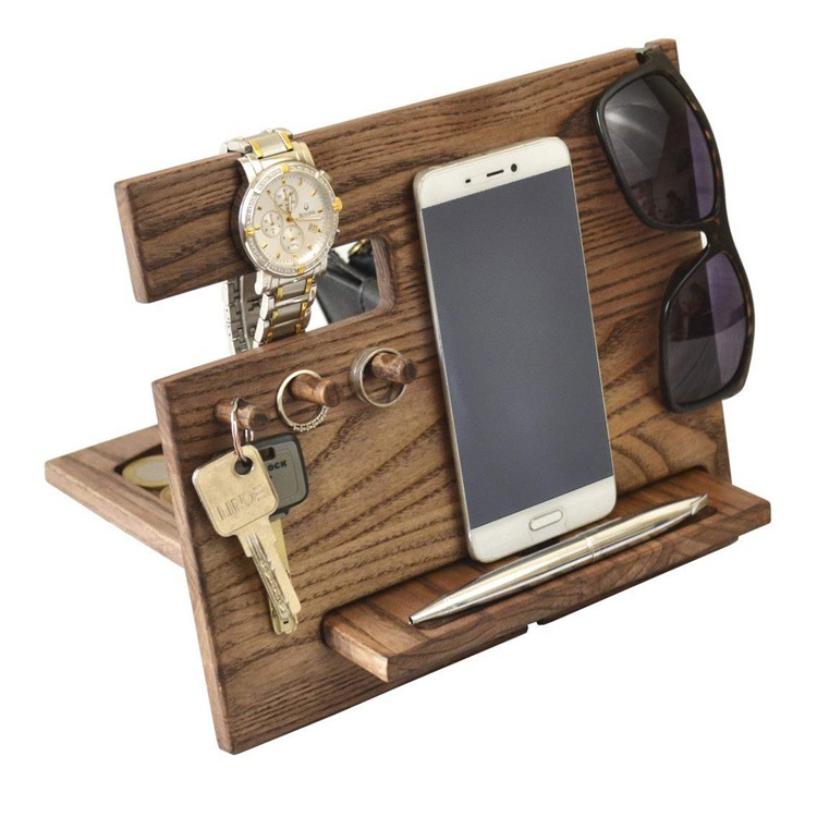 Creative Lazy Solid Wood Mobile Phone Base Multifunctional Hangable Watch Glasses Key Jewelry Desktop Storage Bracket