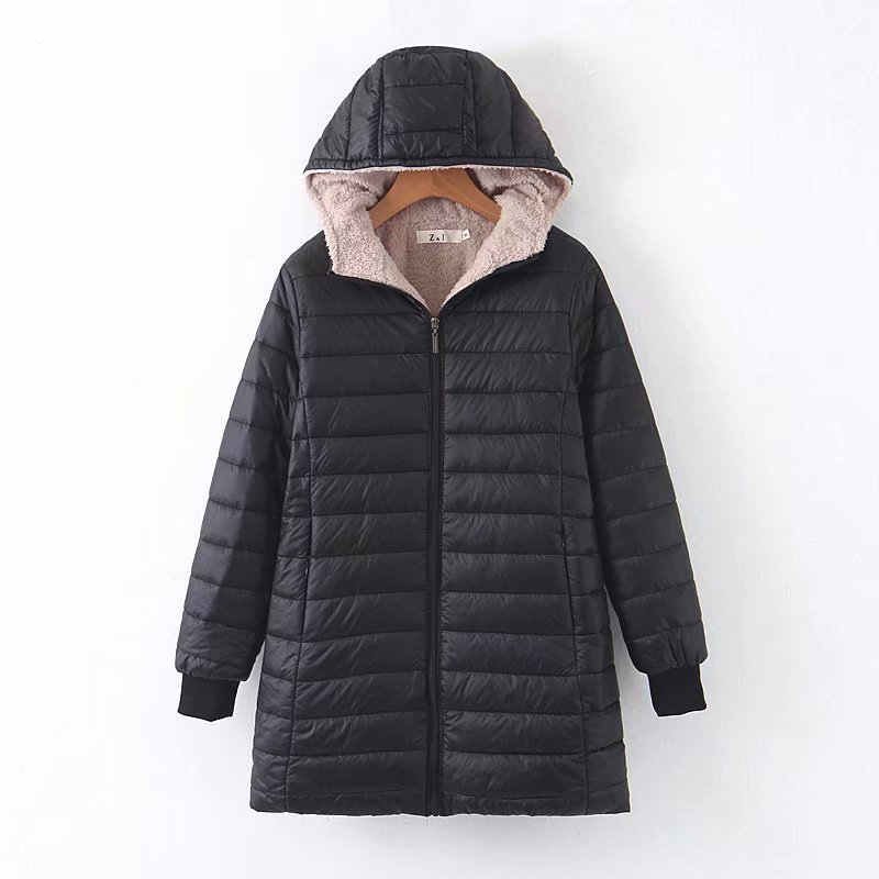 24 autumn and winter new long Korean style hooded slim fit plus velvet cotton long hooded plaid cotton women's cotton-padded jacket_voghion.com