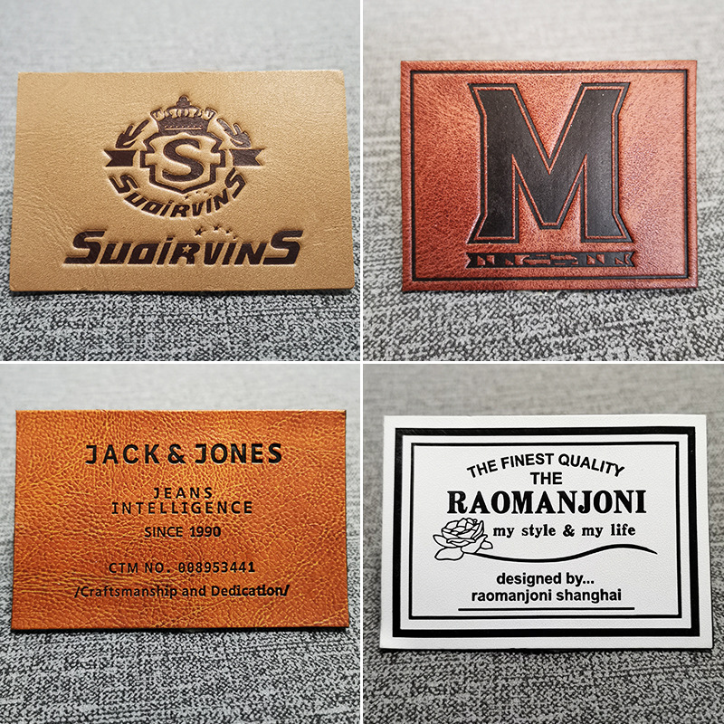 Luggage Leather Label Custom PU Leather Embossed Color Changing Jeans Hardware Leather Label Cowhide Logo Sample