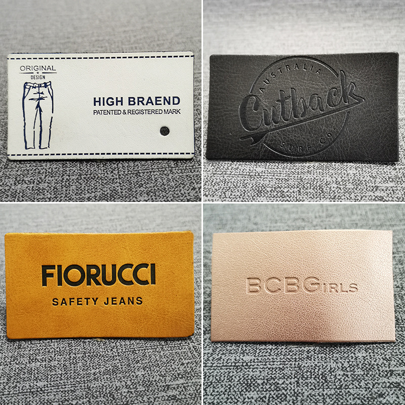 Luggage Leather Label Custom PU Leather Embossed Color Changing Jeans Hardware Leather Label Cowhide Logo Sample