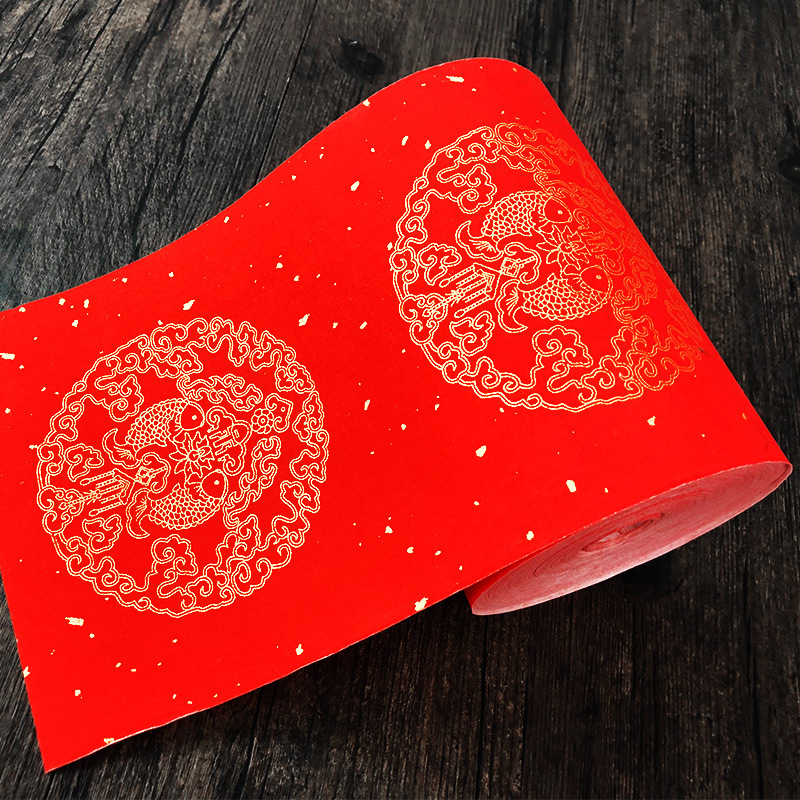Утолщенная бумага Wannian Red Xuan, обсыпанная золотом, длинный рулон, чаша, бумага, пустая рукописная раскраски для весеннего фестиваля, кисть для каллиграфии, бумага Ваданга с драконом и Фениксом
