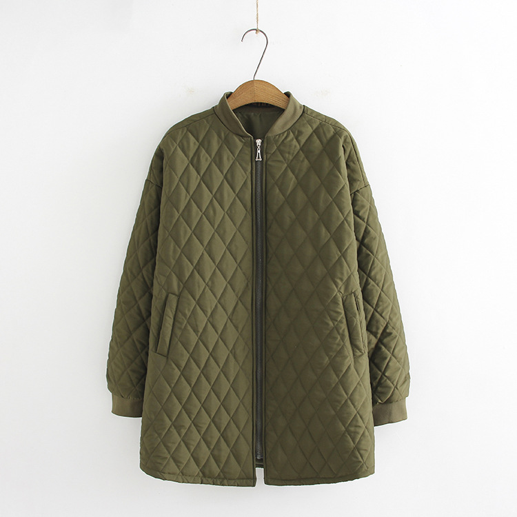 Autumn and winter plus fertilizer to increase 200kg baseball cotton-padded women's round neck nylon loose casual long thin cotton-padded 215