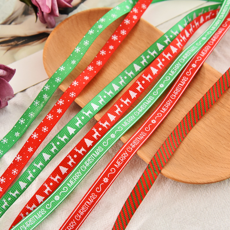 Christmas Ribbon Spot 1cm Small Roll Ribbon Printing logo Holiday Decoration Rib Belt Gift Packaging Ribbon