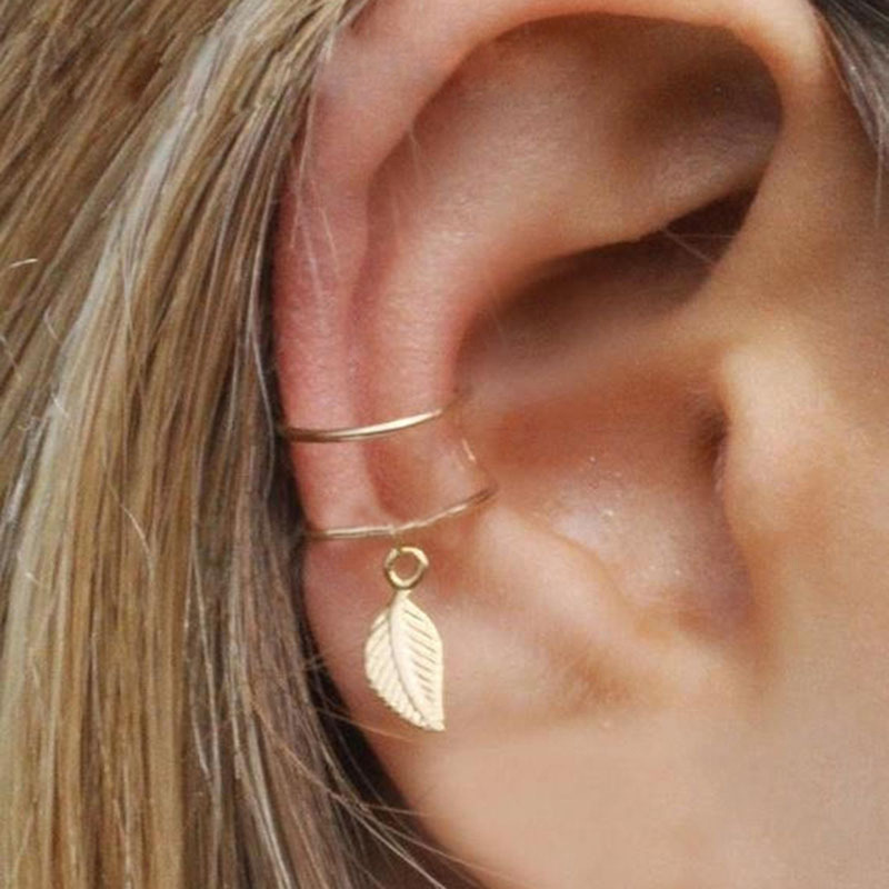 Cross-border Europe and the United States ins style 5-piece set creative personality fashion cartilage leaves double-layer earring ear clip set