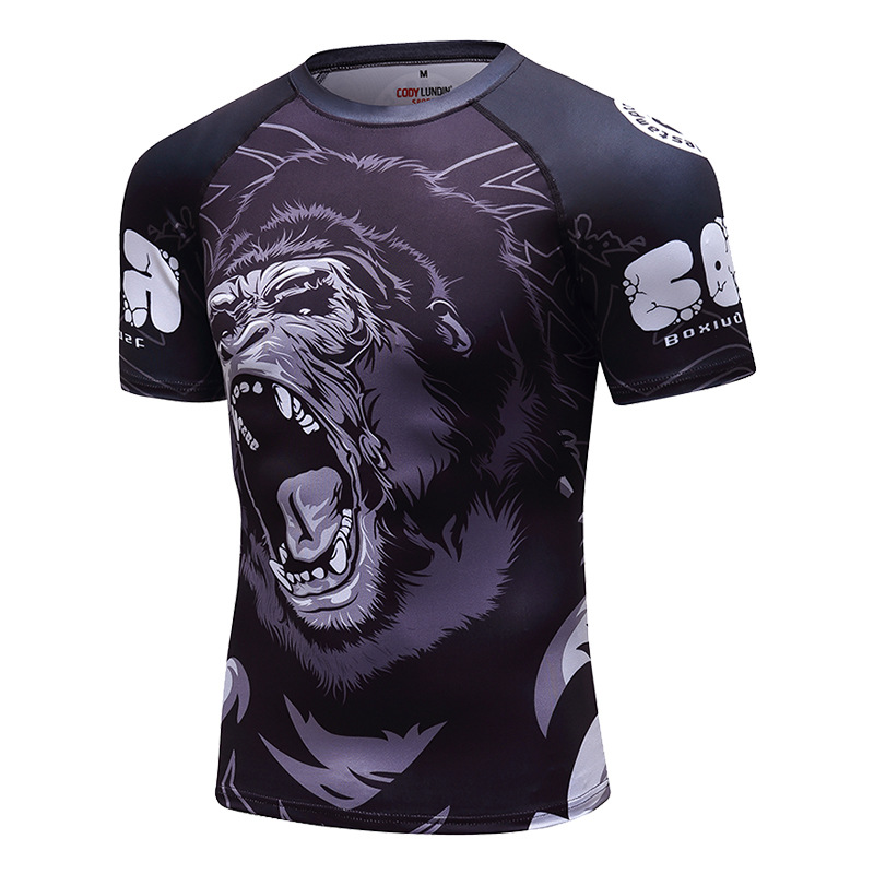 Autumn new 3D digital printing short sleeve T-shirt animal pattern sports tights Men's Fitness clothes