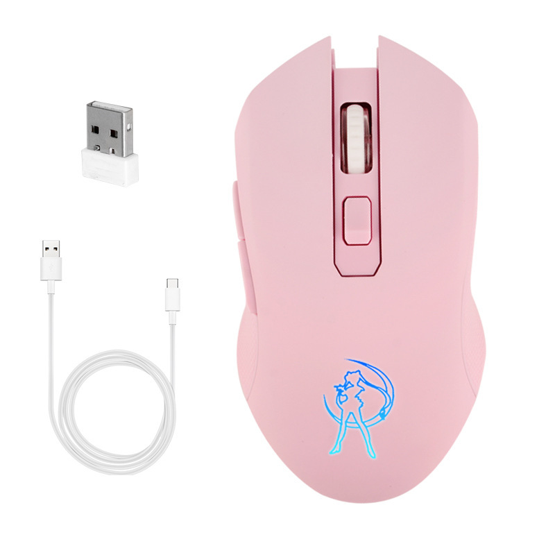 2.4 グラムワイヤレスサイレント充電マウスピンク光る美少女コンピュータマウス USB レシーバーデジタルコンピュータ/光電|undefined