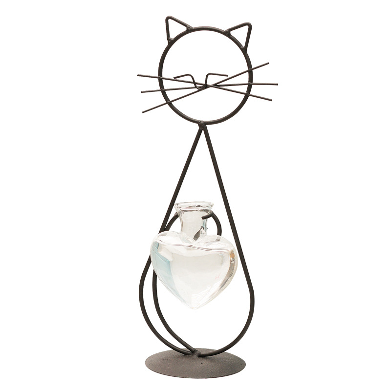 Simple Cat Wrought Iron Flower Vase Hydroponic Flower Vase Creative Home Living Room Dining Room Table Decorative Creative Ornaments