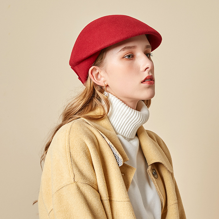 Autumn and Winter new British woolen felt hat dome fashion small bowler hat European and American elegant flower stewardess beret