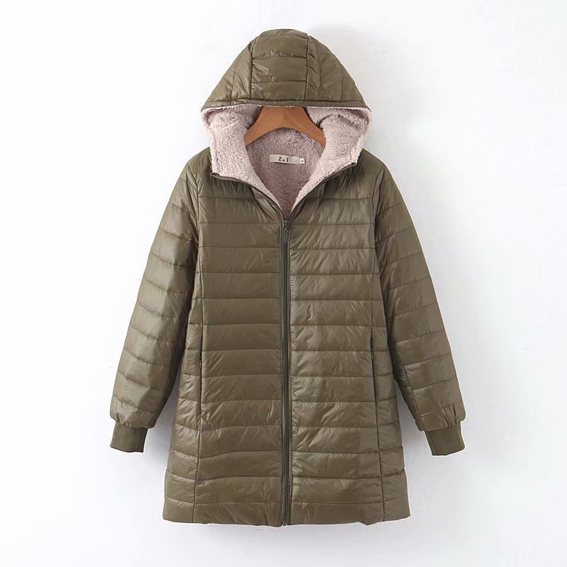 24 autumn and winter new long Korean style hooded slim fit plus velvet cotton long hooded plaid cotton women's cotton-padded jacket_voghion.com