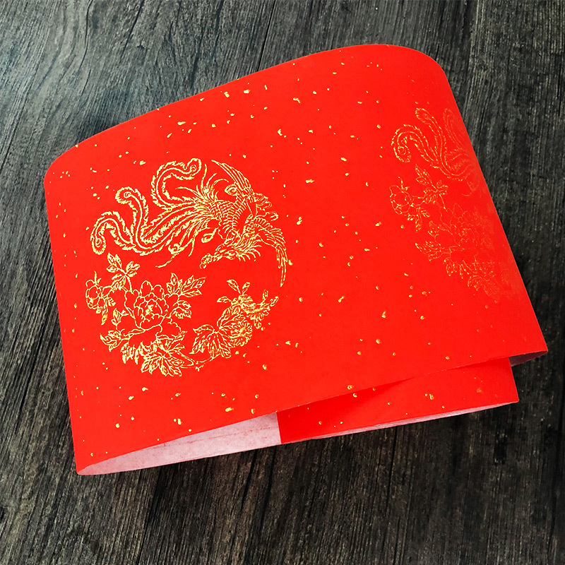 Утолщенная бумага Wannian Red Xuan, обсыпанная золотом, длинный рулон, чаша, бумага, пустая рукописная раскраски для весеннего фестиваля, кисть для каллиграфии, бумага Ваданга с драконом и Фениксом