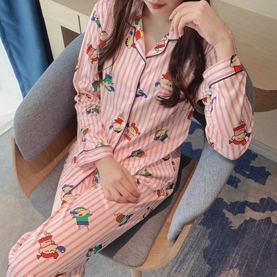 春夏のかわいい漫画の女性の家のパジャマセット秋の襟のカーディガンの長袖のズボンの女性のパジャマの卸売り|undefined