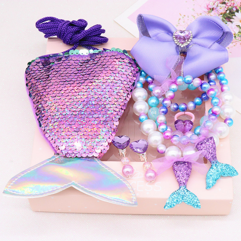 子供の魚の尾のネックレスのブレスレットのクロスボーダーのアクセサリーのセットの真珠のネックレスの漫画の魚の尾の包みの贈り物の箱の卸売り|undefined