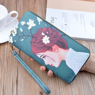 New Women's Wallet Women's Long Zipper Clutch Soft Wallet Korean Printed Fashion Student Change Mobile Phone Bag