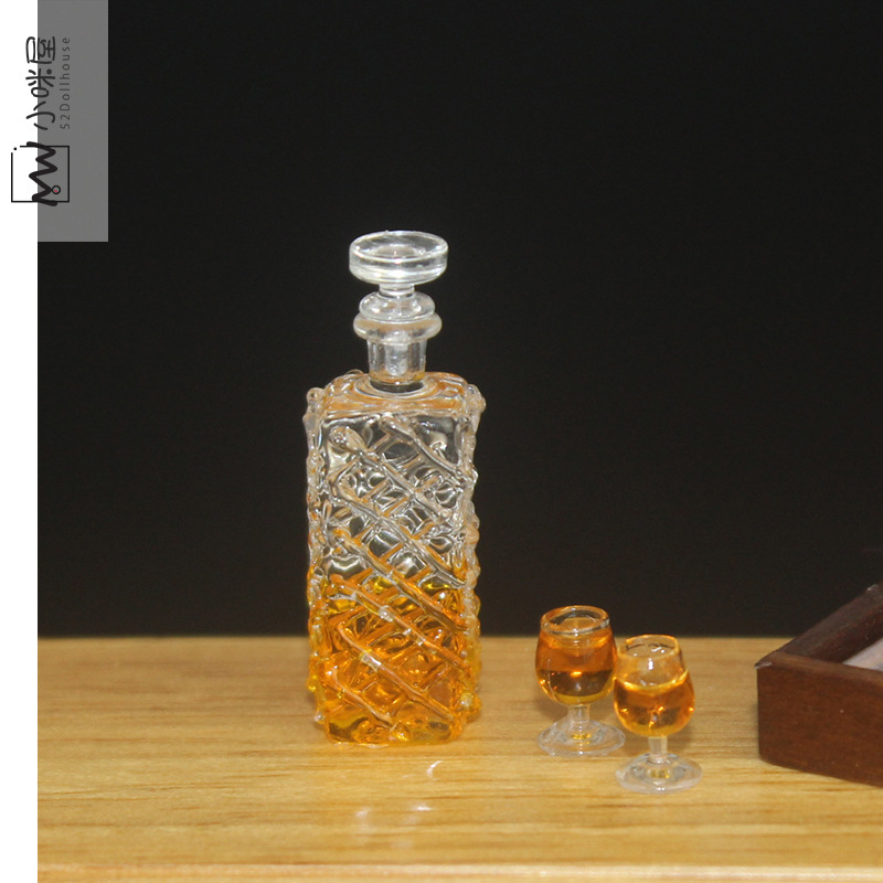 52DOLLHOUSE dollhouse accessories miniature model food and play shooting props simulation wine bottle combination D409