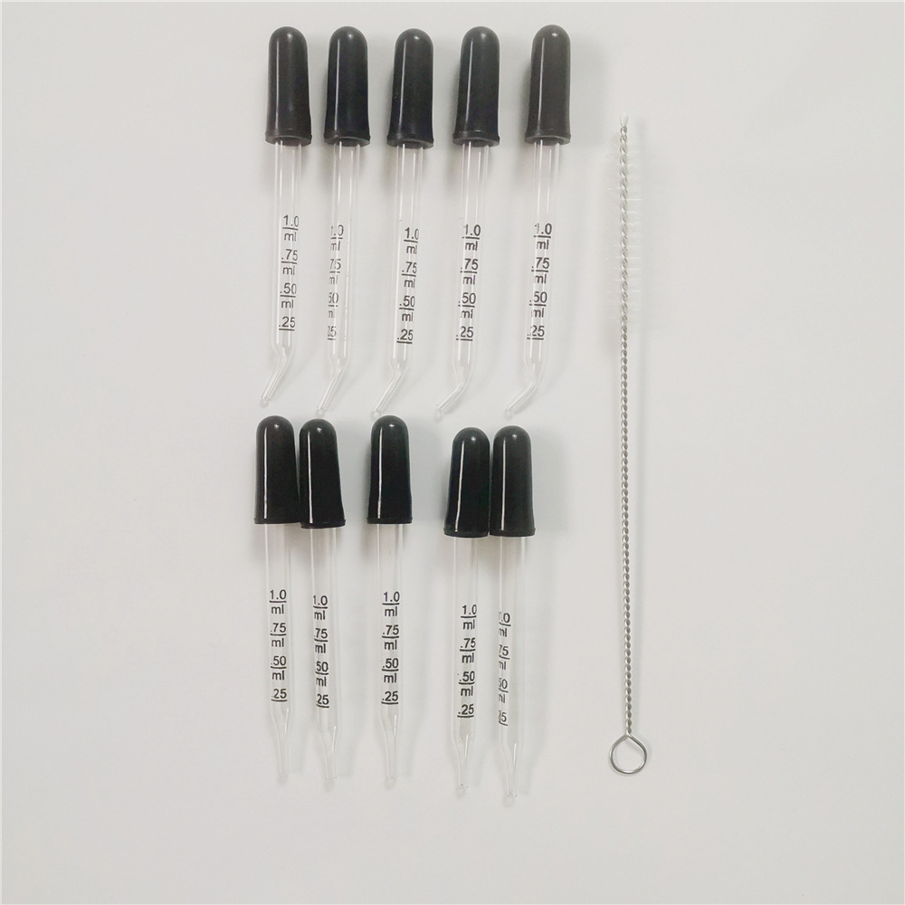 Glass scale dropper straight rubber head 1ML oil bottle straw straight curved round head dropper in stock wholesale