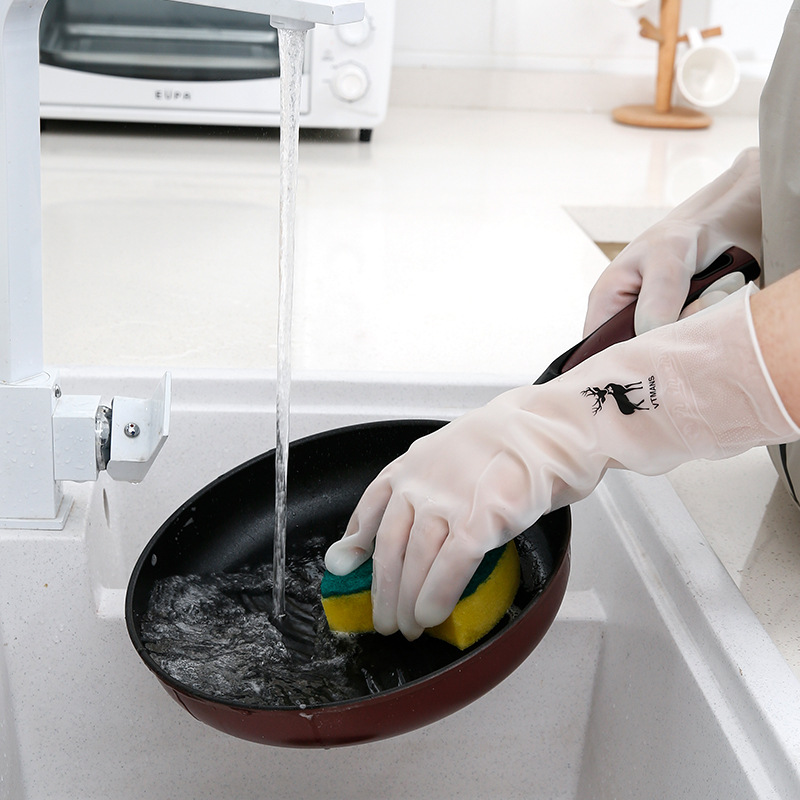 Kitchen dishwashing gloves women's white waterproof mop laundry gloves household cleaning gloves plastic rubber gloves
