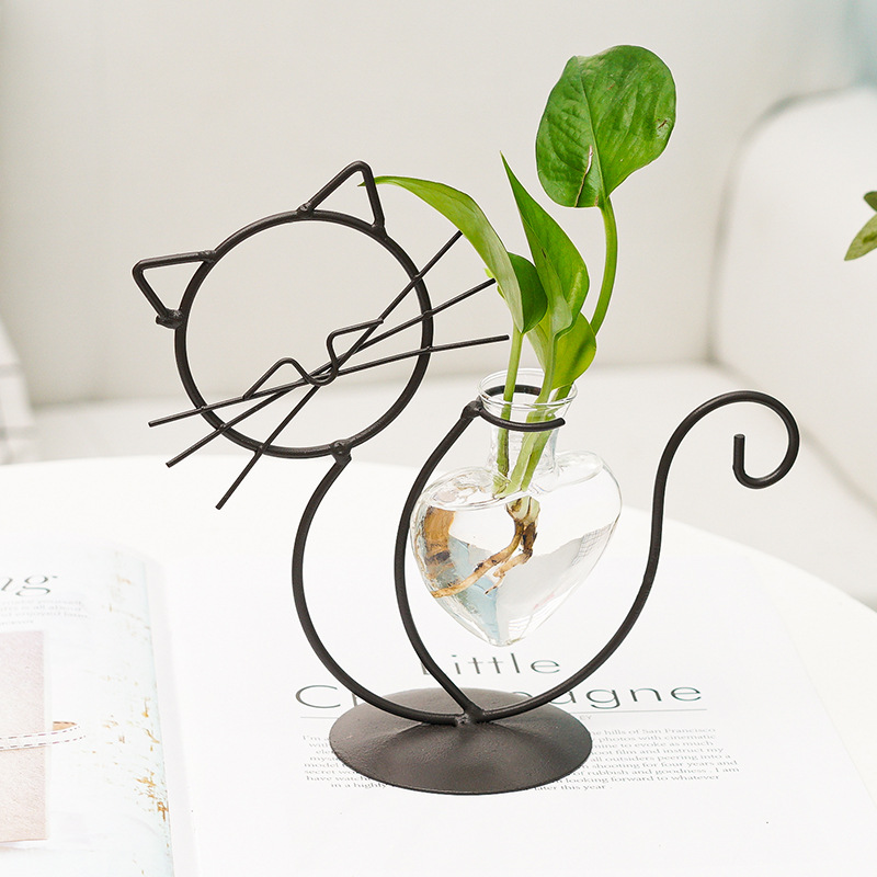 Simple Cat Wrought Iron Flower Vase Hydroponic Flower Vase Creative Home Living Room Dining Room Table Decorative Creative Ornaments