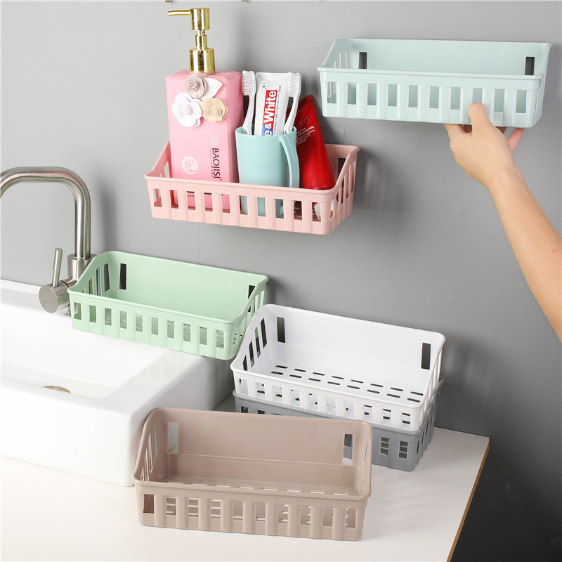 Bathroom Washstand Wall-mounted Bathroom Storage Rack Hole-free Seamless Wall-mounted Storage Bath Toilet Basket