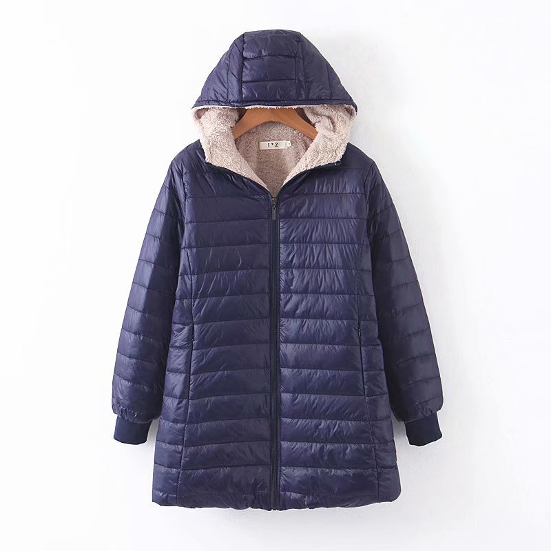 24 autumn and winter new long Korean style hooded slim fit plus velvet cotton long hooded plaid cotton women's cotton-padded jacket_voghion.com