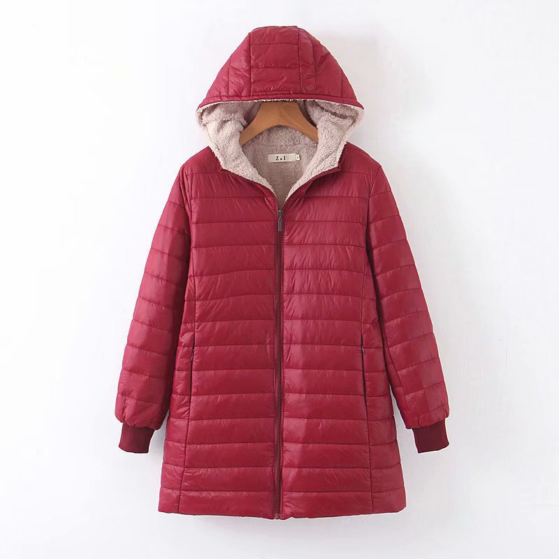 24 autumn and winter new long Korean style hooded slim fit plus velvet cotton long hooded plaid cotton women's cotton-padded jacket_voghion.com