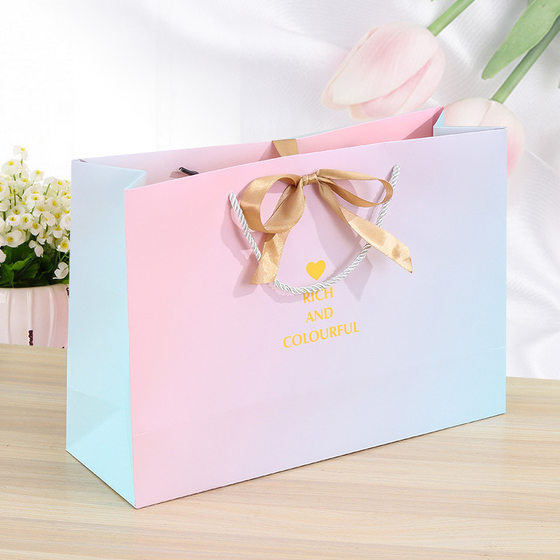 Gradient smoke pink ins style gift creative portable gift bag paper bag bag packaging bag high color value wholesale