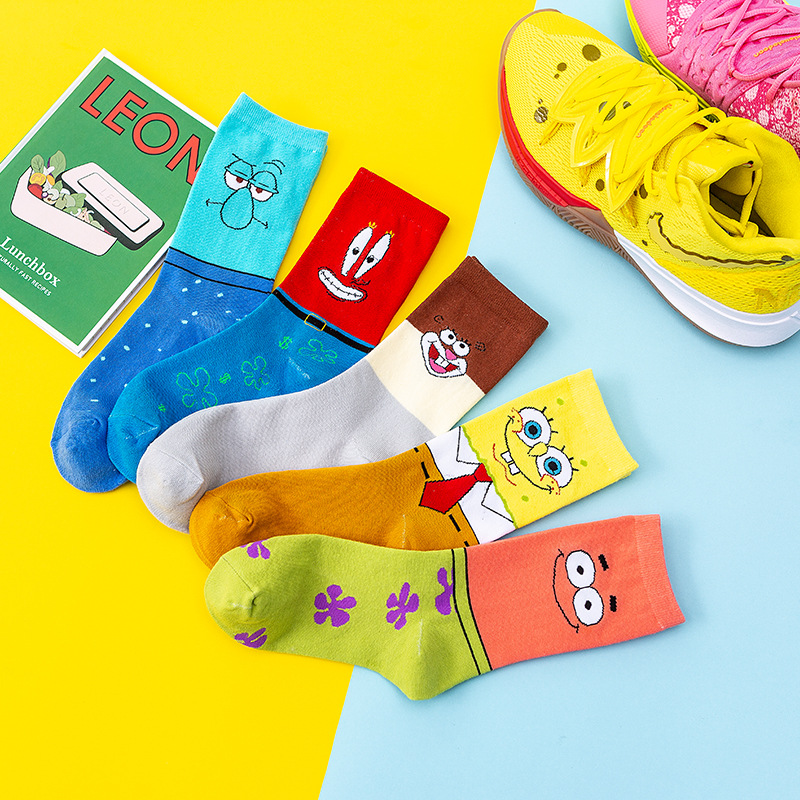 Owen 5 Spongebob Squarepants Squarehead Big Star Joint Fashion Socks Skateboard Casual Socks Basketball Socks in the Tube