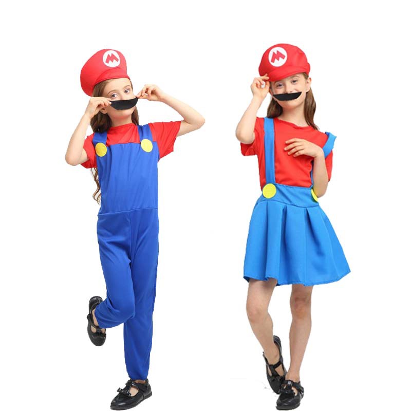 Halloween Super Mary Costume Adult Children Mario Clothes COSPLAY Anime Character Performance Costume