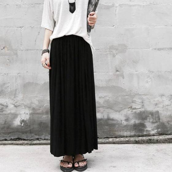 Casual Sportswear Women's Modal Cotton Pleated Skirt Vintage High Waist Skirt Organ Skirt Large Swing Long Skirt