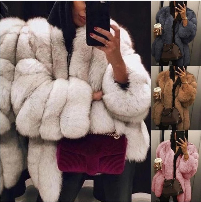 European and American imitation fur coat women's new autumn and winter fox fur mid-length artificial fur fur coat