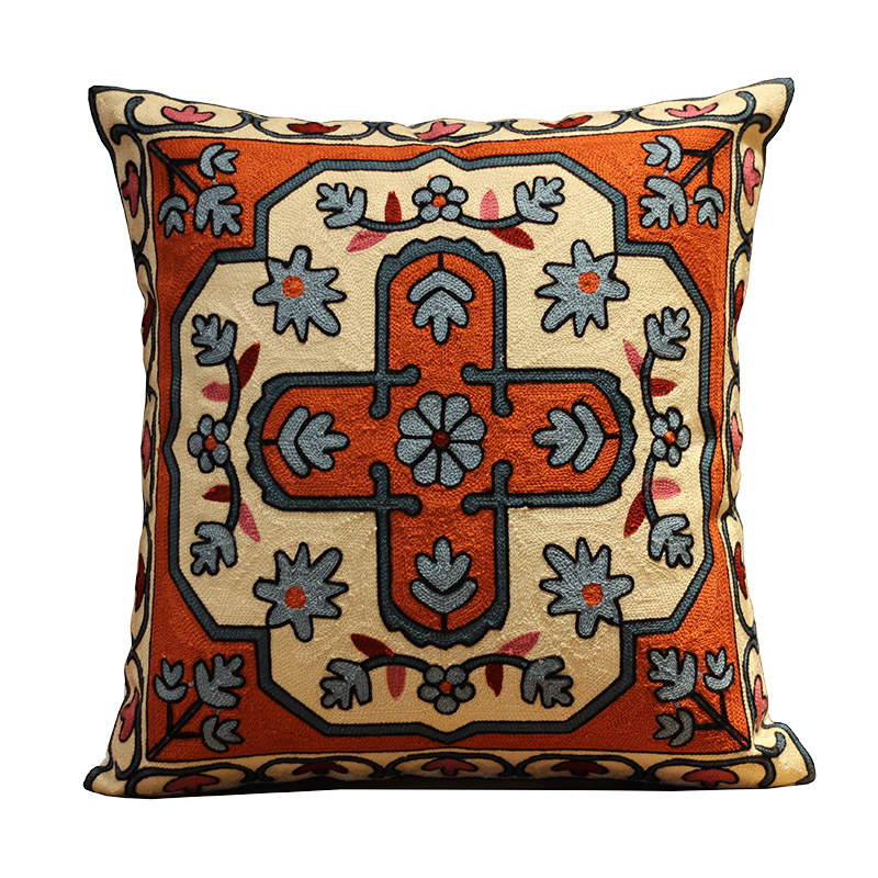 Full Cotton Embroidery Retro Pillow Cushion American Country Style Sofa Bedside Waist Pillow Back Cushion